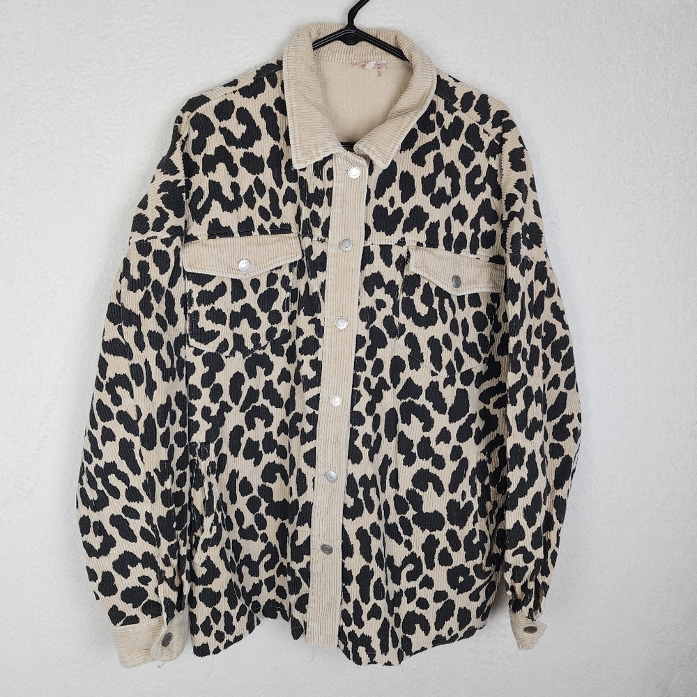 ENTRO Painted Leopard Print Corduroy Shacket XL
